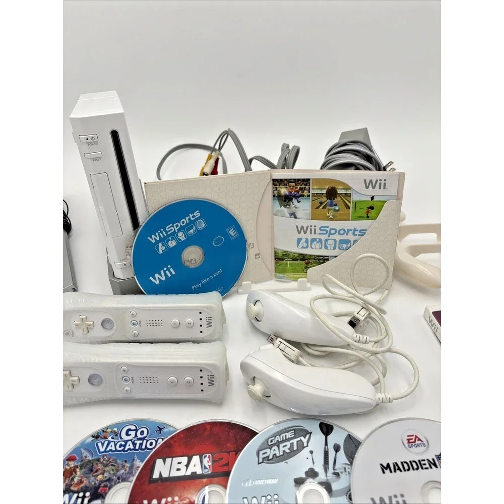 Nintendo Wii RVL-001 White Console Bundle W/All Cables 7 Games Wii Sports Tested